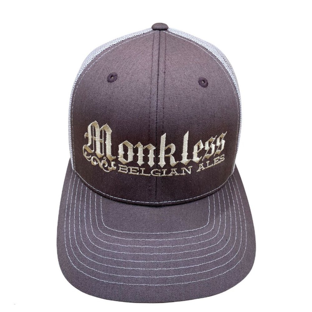 Monkless Belgian Ales Hat Cap by Richardson Style 112 Trucker Snap Back Brown